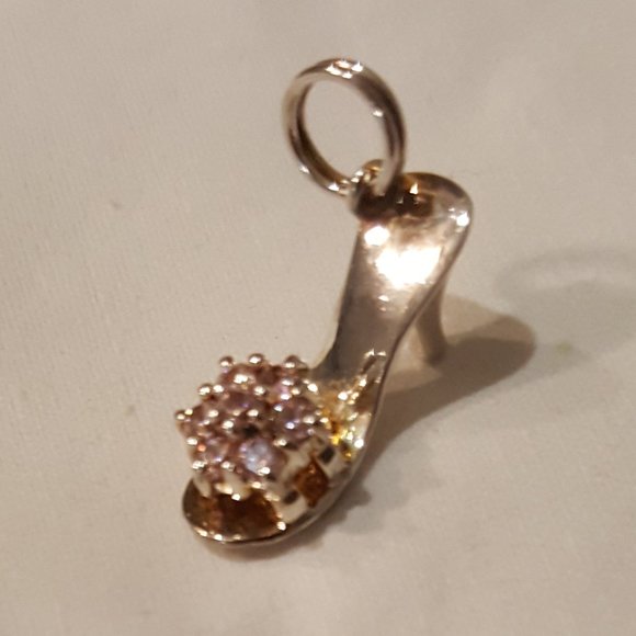 Sterling Silver High Heel Sandal Charm Pendent - Picture 1 of 11